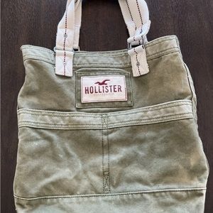 Classic Hollister Tote Bag, Green Canvas 2 Front Pockets Preowned Great Cond